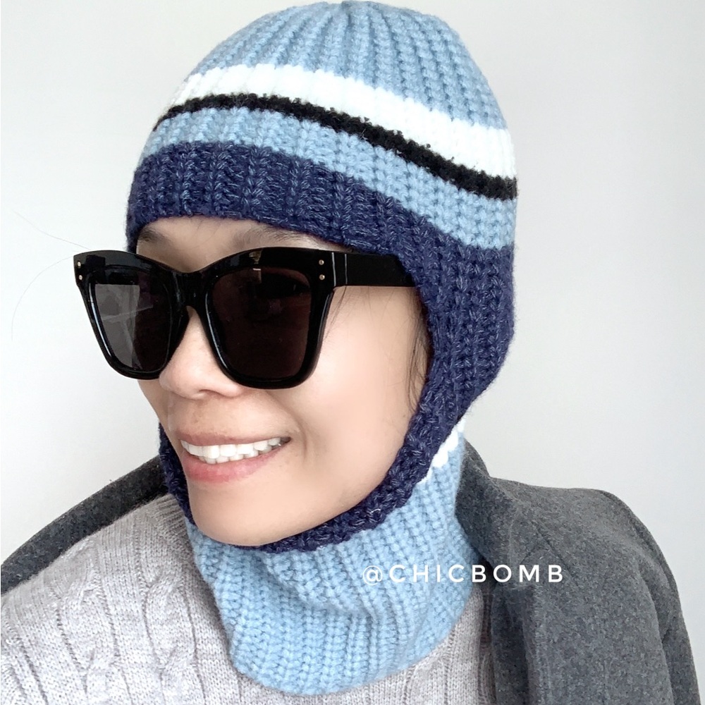 NORDIC STRIPED KNITTED BALACLAVA - BLUE